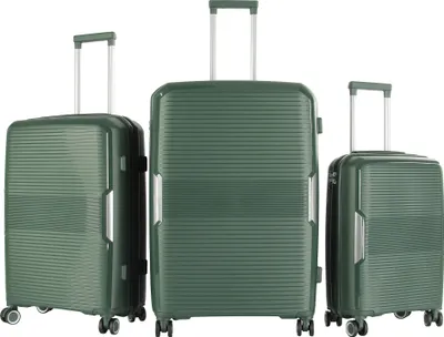 Produktbild von Aga Travel Kofferset 3-teilig MR4682 – Reisekoffer, Polypropylen, TSA-Schloss & 360° Rollen, leicht & robust, Handgepäck 33L/63L/93L, Dunkelgrün