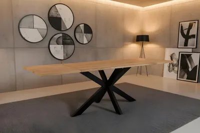Produktbild von Esstisch Sessa mit Ansteckplatten | 140 x 80 cm (erweiterbar auf 220 x 80 cm) |Eichenholz massiv + geölt | echte Baumkante | Spider-Gestell Metall schwarz | Baumkantentisch/Esszimmertisch
