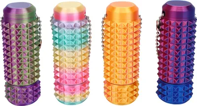 Produktbild von 4 Stück 3D-gedruckter stacheliger Schlüsselanhänger zum Stressabbau, rotierendes, hartes Stim-Sensorspielzeug für Erwachsene, Jugendliche, mehrfarbig