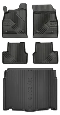 Image de Tapis en caoutchouc + bac de coffre pour Opel Astra J 2009-2020 (hayon, plancher bas) – 5 pièces, noirs, sur mesure