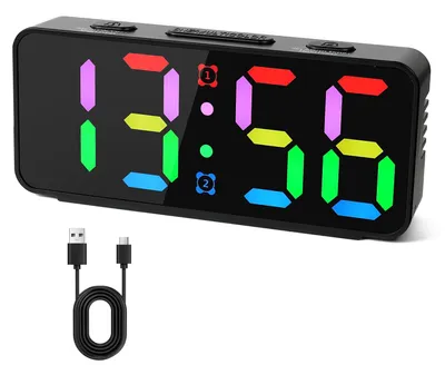 Produktbild von Spiegeluhr: Tischuhr mit Doppelalarm und 15-Farben-Display – Kompakter Wecker für Schüler