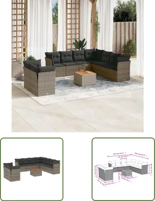 Produktbild von The Living Store 10-tlg. Garten-Sofagarnitur mit Kissen Grau Poly Rattan