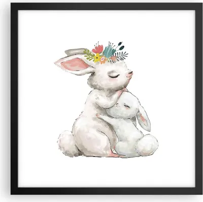 Produktbild von Gerahmtes Poster - Schwarzer Rahmen - Kaninchen Hase Kinder - 40x40 cm - Wand Bild - Wanddeko - Wandbilder - Kunstposter - Wandposter - Bilderrahmen - Bilder - Kunstdruck - P2BAC40x40-4725