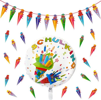 Produktbild von Oblique Unique Schuleinführung Schulanfang Einschulung Deko Set - Ballon Schulkind + Zuckertüten Girlande + Konfetti Set