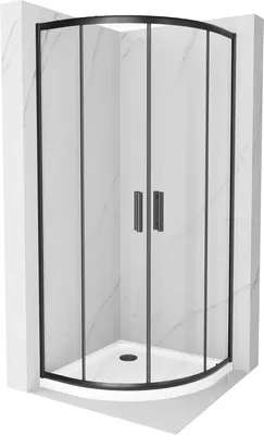 Produktbild von Mexen Rio halbrunde Duschkabine 80 x 80 cm, Transparent, Schwarz + Duschwanne Flat, Weiß - 863-080-080-70-00-4110B
