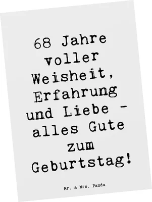 Produktbild von Mr. & Mrs. Panda Postkarte Spruch 68. Geburtstag - Weiß - Geschenk, Postkarten, Familie, Geburtstagsgeschenk, besondere Momente, Ansichtskarten, Erfahrung, Grußkarte