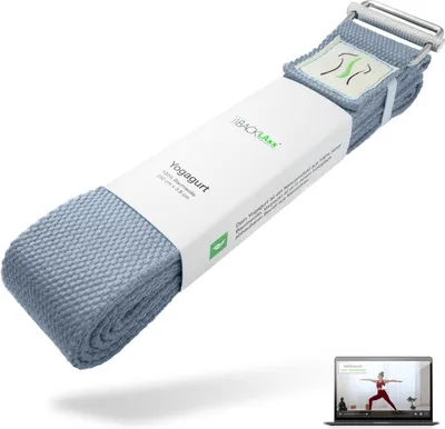 Produktbild von BACKLAxx® Yoga Gurt Baumwolle inkl. Anwendungsvideos - Nachhaltiges Yoga Band 250 cm lang mit praktischem Verschluss aus Metall - Ideal zum Yoga, Pilates und Dehnen