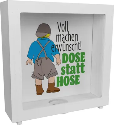 Produktbild von Volle Lederhose Rahmen Spardose aus Holz mit Spruch - Dose statt Hose