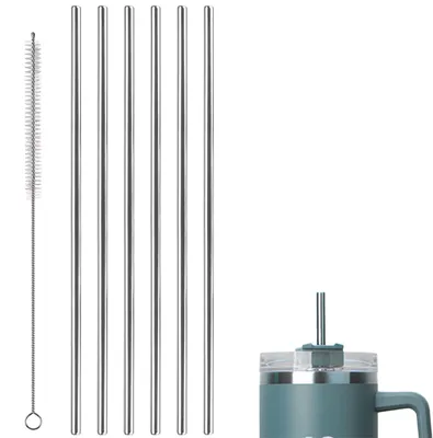 Edelstahl-Trinkhalme, 6 Stück, 30 cm, mit Reinigungsbürste