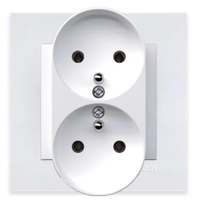 Image de Double prise avec mise à la terre sans cache Type E Blanc + cadre blanc EXEN