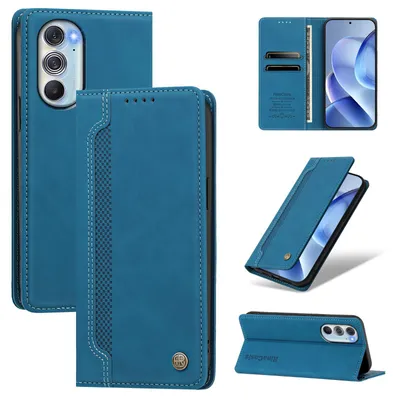 Produktbild von Handyhülle für Motorola Edge 30 Pro, Leder Wallet Klapphülle mit Standfunktion, Stoßfeste Schutzhülle Blau