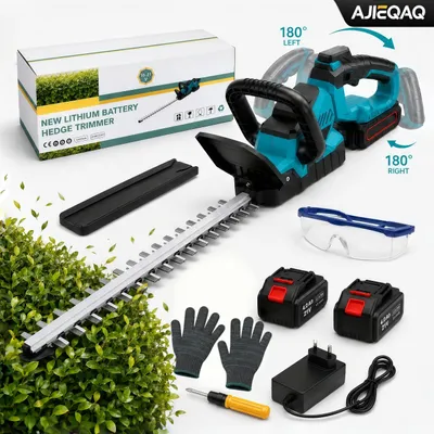 Produktbild von AJIEQAQ Akku Heckenschere 21V 1000W, Brushless Motor, 52cm 65Mn Stahlmesser, 26mm Schnittstärke, 2×4.0Ah Akku, 360° Drehgriff