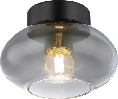 Produktbild von Globo Lighting Deckenleuchte Metall schwarz matt, Glas rauchfarben, ø: 180mm, H: 130mm, exkl. 1x E27 ILLU 40W 230V