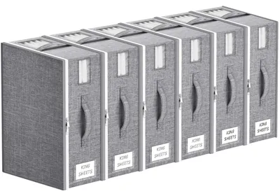 6er Set faltbare Aufbewahrungstaschen für Bettwäsche, grau, 40x30x15 cm