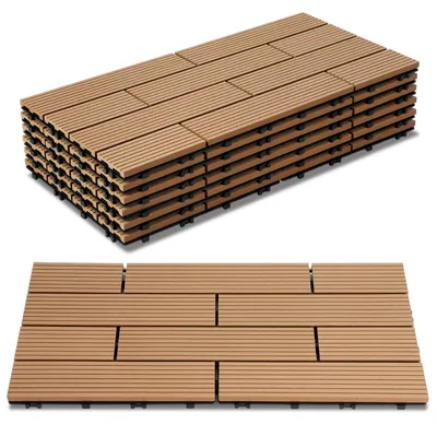 Obrázok produktu pre Vigevee terasové dlaždice WPC, 30x60 cm, farba teaku, 18 kusov, 3 m², systém kliknutia, vhodné do záhrady a na balkón