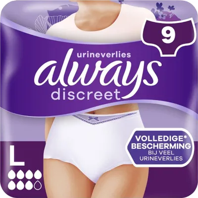 Zdjęcie produktu dla Always – majtki na nietrzymanie moczu – dla kobiet z nietrzymaniem moczu, rozmiar L – 9 sztuk – 1 opakowanie