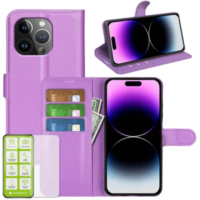 Immagine prodotto di Per Apple iPhone 15 Pro Custodia per cellulare Custodia in viola + vetro temperato H9