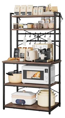 Zdjęcie produktu dla Półka kuchenna – półka piekarska – półka pod kuchenkę mikrofalową – wymiary 80 x 40 x 161,8 cm – wspornik w kształcie litery X – z 12 haczykami w kształcie litery S – dwie półki – metalowa konstrukcja