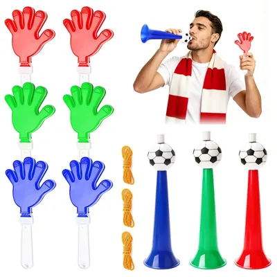 Produktbild von Vuvuzela-Set mit 3 Stück und Handklappern für Fußballfans