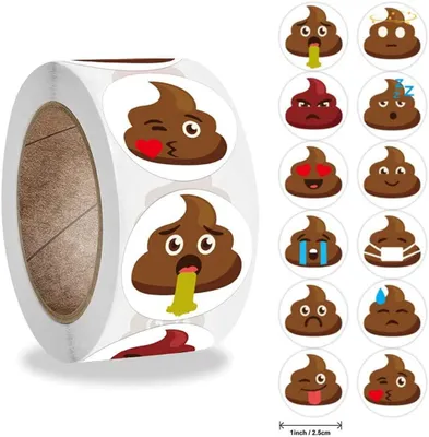 500 lustige Poop-Sticker, 2,5 cm, rund, bunt, auf Rolle