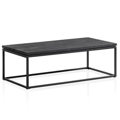 Produktbild von Couchtisch 120x60x40 cm Mango Massivholz / Metall Schwarz Sofatisch Rechteckig, Design Wohnzimmertisch mit natürlicher Holzmaserung, Kaffeetisch Wohnzimmer Modern