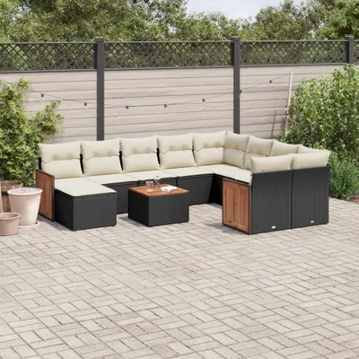 Produktbild von Design 11-tlg. Garten-Sofagarnitur mit Kissen Schwarz Poly Rattan, Gartenmöbel-Sets 2024 Neu