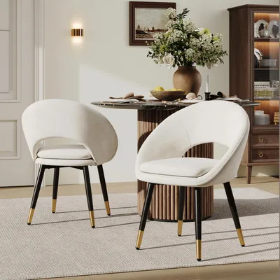 Obrázek produktu pro okwish sada 2 židlí, jídelní židle s polštářem na sedák, kuchyňská židle se zakřiveným opěradlem, moderní styl, čalouněná židle, béžová