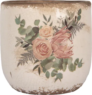 Obrázok produktu pre Clayre & Eef Kvetináč Ø 14x13 cm Béžová keramika Kvety