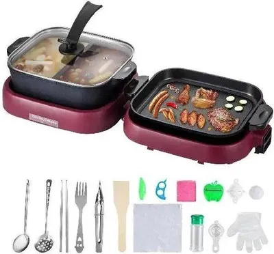 Zdjęcie produktu dla Elektryczna patelnia grillowa 2 w 1, 2000 W, z powłoką nieprzywierającą