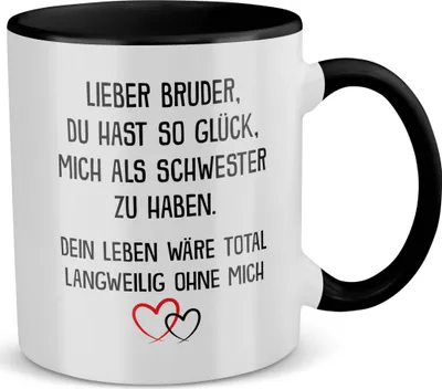 Produktbild von 22Feels Bruder Geschenk von Schwester Jungs Geburtstag Weihnachten Geschwister Tasse Männer Haferl Teenager Bruderherz (Weiss-Schwarz)