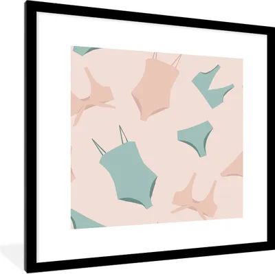 Produktbild von MuchoWow® Gerahmtes Poster Bikini - Badeanzug - Sommer - Pastell 40x40 cm - Poster mit Schwarzem Bilderrahmen Wandposter Rahmen Foto Bilder - Poster - Plakat im Rahmen