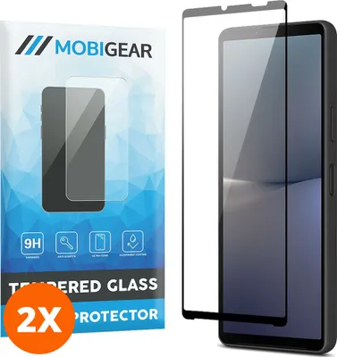 Produktbild von Mobigear Premium 4.99 Sony Xperia 10 V Panzerglas Gehärtetes Glas Displayschutz - Hüllenfreundlich - Schwarz (2er Pack)