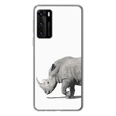 Produktbild von MuchoWow® Handyhülle Schutzhülle Hülle für Huawei P40 Rhinozeros - Tiere - Weiß Silikon Softcase Handy Hülle - Handytasche
