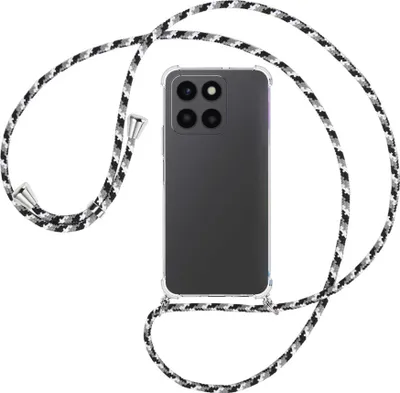 Produktbild von Handykette Backcover-Schutzhülle mit Band (Metall silberfarben) für Honor X6a (WDY-LX1, 6.56'') - schwarz/grau/weiß