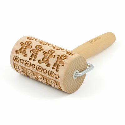 Produktbild von Folkroll Teigrolle Lebkuchenmann, mini, 9.5 cm, Nudelholz, Prägerolle, Muster, Motiv, Rolle, Buchenholz, 332856