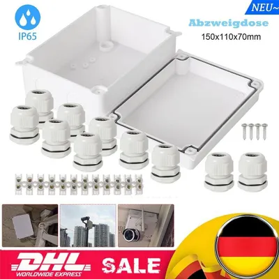 Obrázek produktu pro Rozvodná krabice na povrchovou montáž, vodotěsná, 150 x 110 x 70 mm, velká venkovní rozvodná krabice IP65-DE