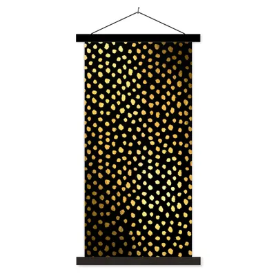 Produktbild von MuchoWow® Textilposter Polka dots - Gold - Schwarz 40x80 cm mit schwarzem Rahmen - Wandemalerei