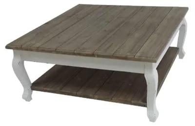 Immagine prodotto di Tavolino Casa Padrino in stile country bianco antico / testa di moro 80 x 80 x h. 35 cm - Mobili da salotto fatti a mano in stile country
