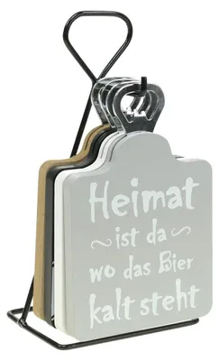 Produktbild von Flaschenöffner mit lustigen Sprüchen und Untersetzern aus Holz und Metall