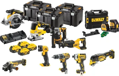 Produktbild von DeWALT Kit DCK1012P4T (DCD796+DCF887+DCS565+DCS382+ DCS356+DCS334+DCH172+DCG405+DCE088NG18+DCL040+4x5,0Ah +DCB132+3xTSTAKVI)