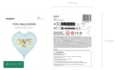 Immagine prodotto di Palloncino in foil a forma di cuore 35 cm con scritta One Azzurro Oro
