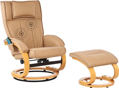 Produktbild von BELIANI Massagesessel mit Fußhocker Hellbraun Kunstleder Drehbar Holzbeine Heizfunktion Liegefunktion Timer Fernbedienung Modern für Büro Arbeitszimmer