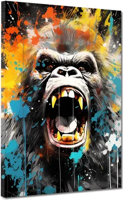 Produktbild von Gorilla abstrakt Pop Art Leinwandbild Wandbild Kunstdruck XL Wanddeko: 90x120x4cm
