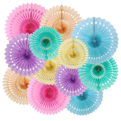 Produktbild von Papierfächer Deko Hängend Girlande Pastell 12 Stück Set 15-30cm