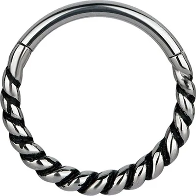 Produktbild von Karisma Edelstahl Hinged Scharnier Brust Segment Ring Twisted Rope Ohrring Nase 1,6x14mm - Silber
