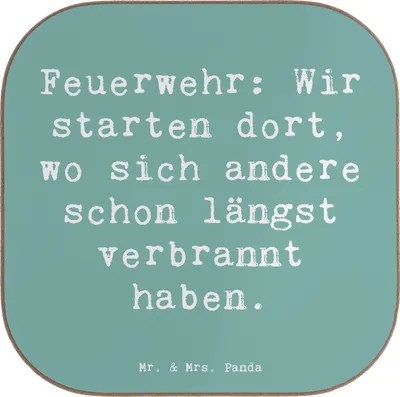 Produktbild von Mr. & Mrs. Panda Untersetzer für Gläser Spruch Feuerwehrmann Helden - Meeresbrise - Geschenk, personalisierte Geschenke, Beruf, Teeuntersetzer, Held, kreative, Rettung