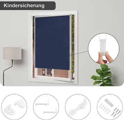 Produktbild von WOLTU Verdunklungsrollo ohne Bohren, Thermorollo Klemmfix Fensterrollo Seitenzugrollo easyfix Sichtschutz und Sonnenchutz, Klemmrollo für Fenster & Tür, Blau 80x160 cm