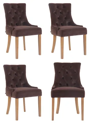 Produktbild von CLP 4er Set Esszimmerstuhl Aberdeen Samt Antikes Design mit Gestell aus Kautschukho braun Gestell Farbe antik-hell
