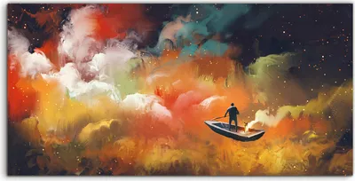 Produktbild von Coloray Canvas 120x60  Wandbild Leinwand Bilder Kunst Mann auf einem Boot im Weltraum