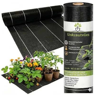 Produktbild von Unkrautvlies 70 g/m², 1,1 x 50 m, Unkrautfolie Bodengewebe reißfestes Gartenvlies, wasserdurchlässig, Mulchfolie für Garten, Hochbeete und Terrassen